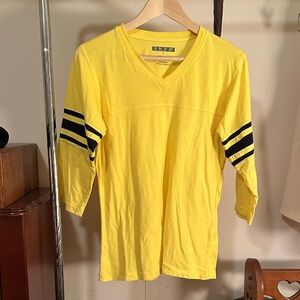 NWOT Enza Kids Bright Yellow Midnight/Black Rugby Jersey Youth Large 3/4 Sleeve